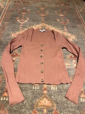 Madewell Ribbed Button-Front Cardigan in Dusty Rose